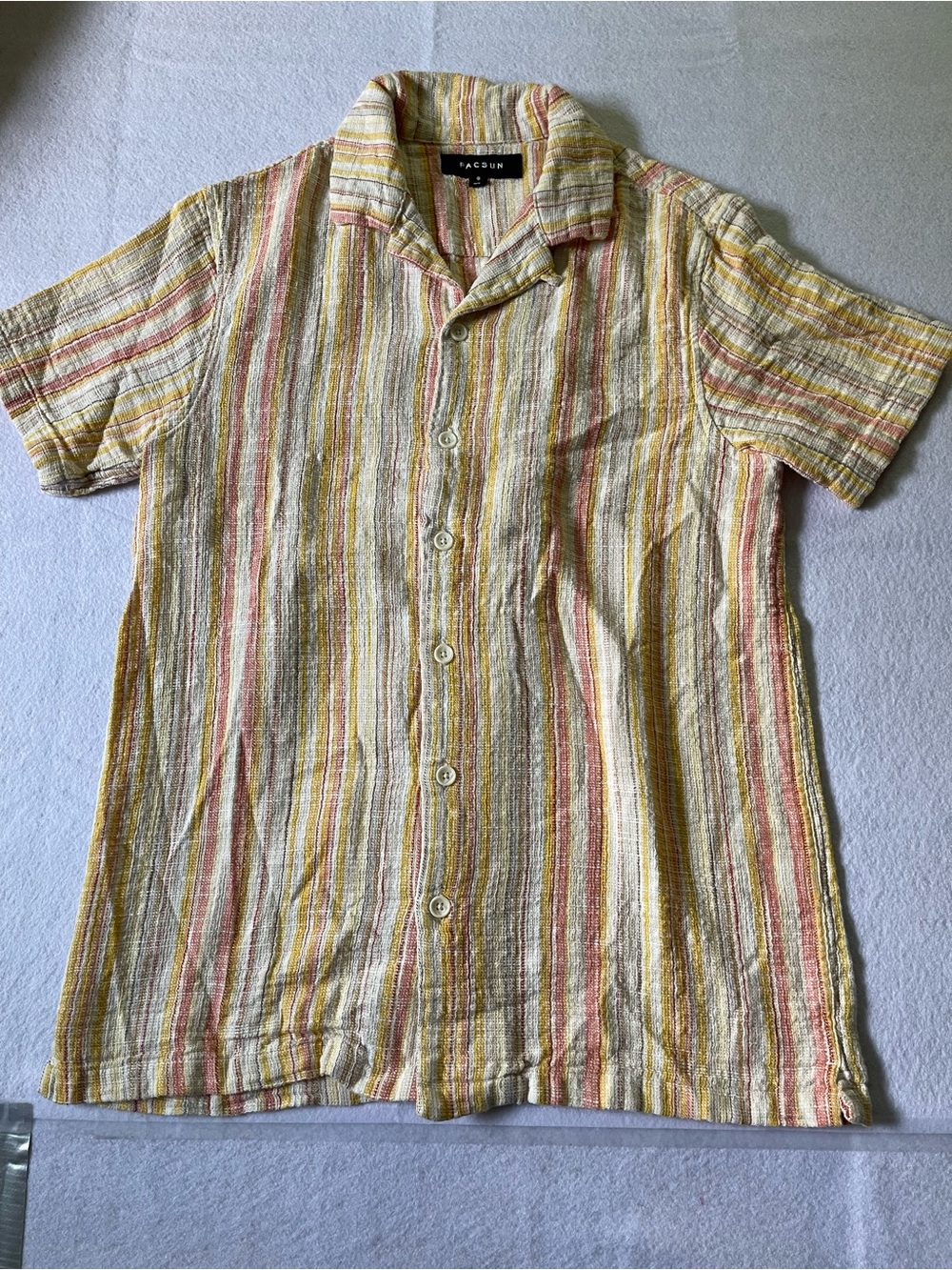 PacSun Yellow and Pink Striped Short-Sleeve Button-Down Shirt